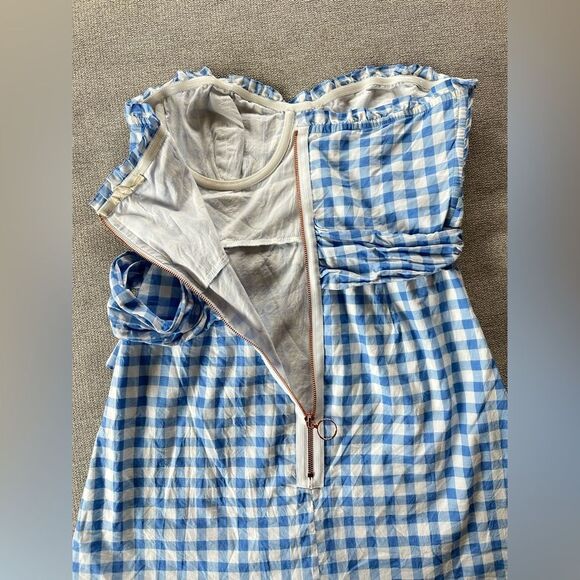 For Love and Lemons Dixie Mini Dress Strapless Sweetheart Neckline Blue Gingham - Picture 9 of 9